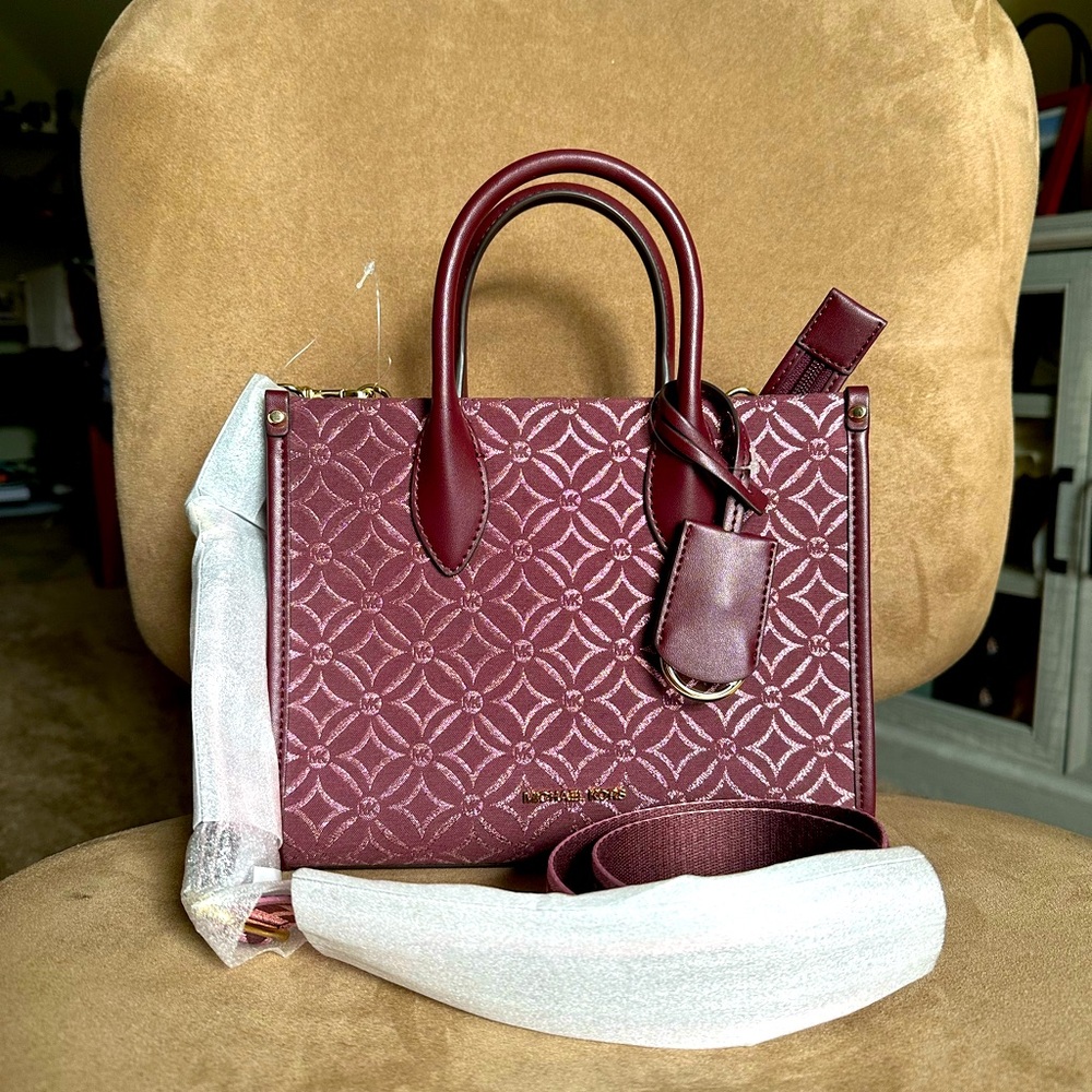 #49. Michael Kors Mirella Oxblood Small 2-way Shopper/Crossbody Bag, New w/ Tag